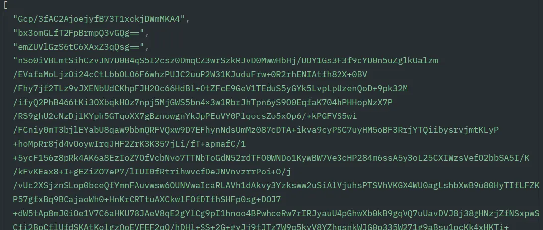 Source code of a list containing the four strings as elaborated upon below.
